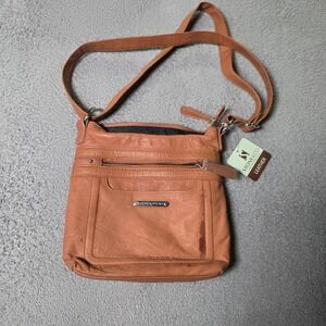 Stone & Co Womens OS Lydia Crossbody Bag Tan Leather Multi Pocket 67150